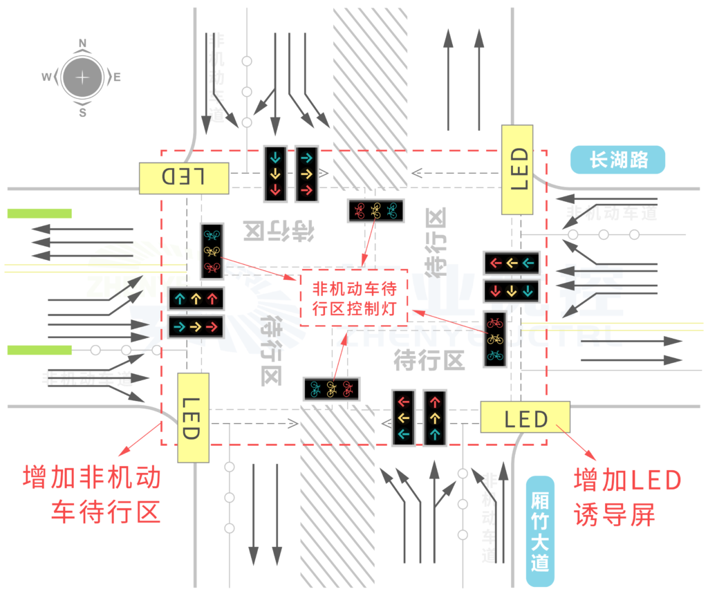 圖1 長湖—廂竹路口優(yōu)化方案設(shè)計(jì)