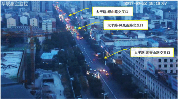 圖11 太平路西往東方向晚高峰時(shí)段高空監(jiān)控畫面（優(yōu)化后）