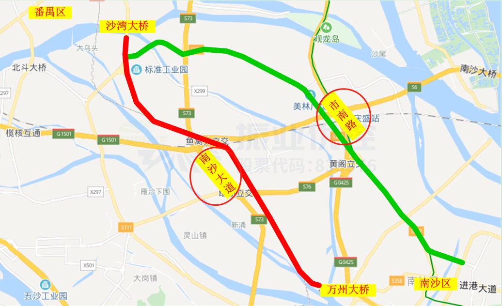 圖1?南沙大道繞行路線(xiàn)圖