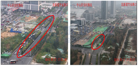 圖8 西山道-竹安路北進口優(yōu)化前后對比