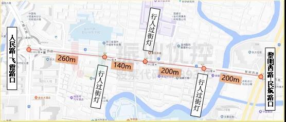 圖2 黎明西路信號(hào)燈路段分布圖