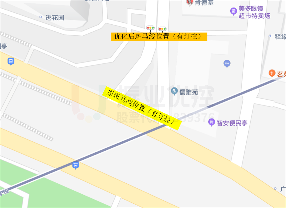 圖10 優(yōu)化前后交叉口斑馬線位置對(duì)比