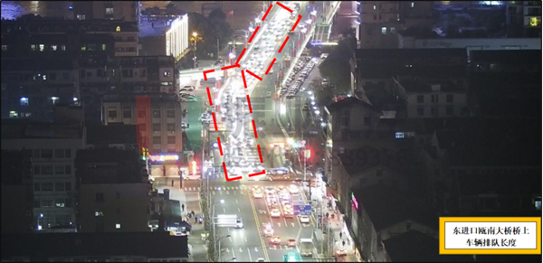 圖4 晚高峰東進(jìn)口回溢至匝道（優(yōu)化前）