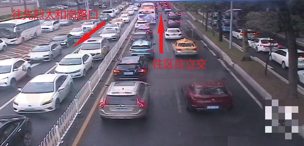 圖3 先烈路-太和崗路口南進(jìn)口、出口車流排隊(duì)情況